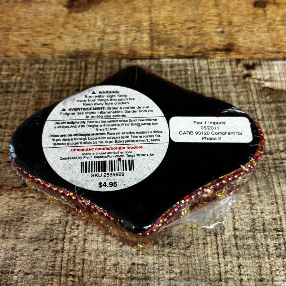 RARE! NEW PIER 1 RED GLITTER BEADS & SEQUINS VOTIVE TEA LIGHT 4